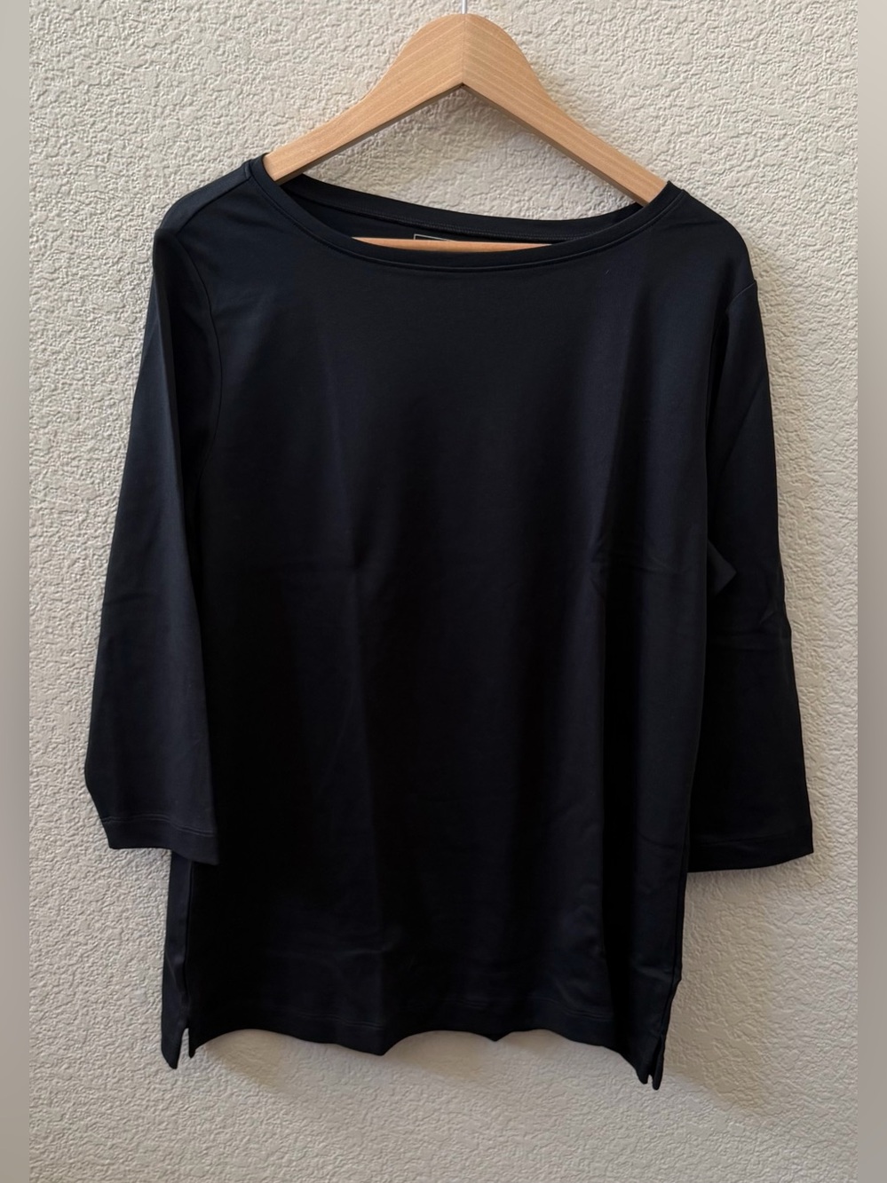 LL Bean Womens size XL Black 3/4 Sleeve Boatneck 100% Cotton Wardrobe Staple Tee